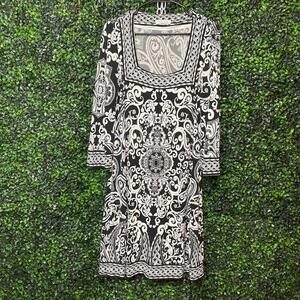 White House Black Market Square Collar Boho Print Shift Dress